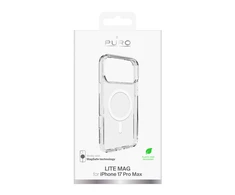Puro Lite Mag TPU+PC dėklas suderinamas suMagSafe skirtas Apple iPhone 17 Pro Max – Transparent with Baltas Ring
