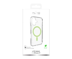 Puro Lite Mag TPU+PC dėklas, suderinamas su „MagSafe“, skirtas „iPhone 17“ – skaidrus su žaliu žiedu