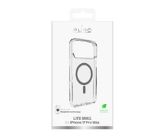 Puro Lite Mag TPU+PC dėklas, suderinamas su „MagSafe“, skirtas „iPhone 17 Pro Max“ – skaidrus su pilku žiedu