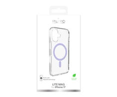 Puro Lite Mag TPU+PC dėklas, suderinamas su „MagSafe“, skirtas „iPhone 17“ – skaidrus su rausvu žiedu