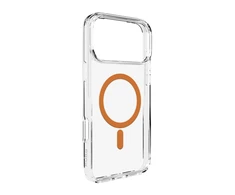Puro Lite Mag TPU+PC dėklas suderinamas su MagSafe skirtas Apple iPhone 17 Pro – skaidrus su oranžinės spalvos žiedu