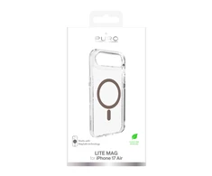 Puro Lite Mag TPU+PC dėklas suderinamas su MagSafe skirtas Apple iPhone 17 Air – skaidrus su rudos spalvos žiedu