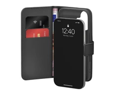 Puro Wallet Stand dėklas skirtas Apple iPhone 17 made of eco-leather, with a flap, wallet and stand function - juodos spalvos