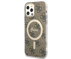 Apple iPhone 12 / 12 PRO Guess dėklas 4G Print MagSafe + Belaidis Įkroviklis (GUBPP13XH4EACSP) rudos spalvos