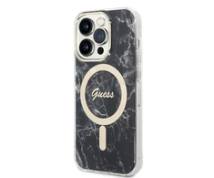 Apple iPhone 14 PRO Guess dėklas Marble MagSafe + Belaidis Įkroviklis (GUBPP13LH4EACSP) juodos spalvos