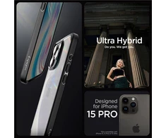 Spigen Crystal Hybrid, matte dėklas telefonui juodos spalvos – Apple iPhone 15 Pro