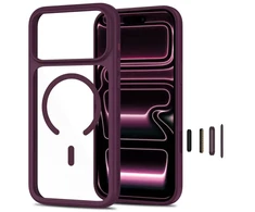 Tech-Protect MagOne CC MagSafe Case + Tempered Glass 2 vnt. for iPhone 18 Pro Max / 17 Pro Max - Clear Burgundy