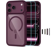 Tech-Protect MagOne CC MagSafe Case + Tempered Glass 2 vnt. for iPhone 18 Pro Max / 17 Pro Max - Clear Burgundy