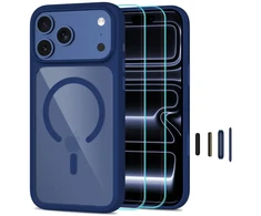 Tech-Protect MagOne MagSafe CC Case + Tempered Glass 2 vnt. for iPhone 18 Pro / 17 Pro - Clear Navy Mėlyna