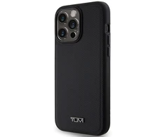 Tumi TUHMP15XRBAK Apple iPhone 15 Pro Max 6.7" juodos spalvos kietas dėklas, odinis balistinio rašto MagSafe dėklas