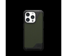 UAG Urban Armor Gear dėklas METROPOLIS LT, suderinamas su „MagSafe“, skirtas IPHONE 15 Pro, alyvuogių spalvos, kevlaras