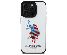 Us Polo Assn US Polo USHCP15XPUSH Apple iPhone 15 Pro Max 6,7" dėklas telefonui baltos spalvos Leather Big DH American Flag