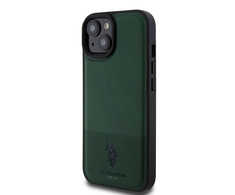 U.S. Polo PU odos tinklinio rašto dvigubas arklio dėklas, skirtas iPhone 15 Žalias