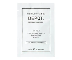 „Depot 400 Shave Specifications No. 402“ raminamasis skystis prieš ir po skutimosi su eteriniais aliejais, 10 ml