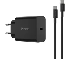 Devia sieninis įkroviklis Rocket PD 45W 1x USB-C baltas + laidas USB-C – USB-C