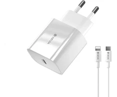 Devia Išmanusis kelioninis įkroviklis | 20W | PD | USB-C | su Lightning į USB-C kabeliu komplekte | baltas