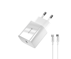 Devia laidinis įkroviklis Smart PD 20W 1x USB-C baltos spalvos + Lightning - USB-C kabelis V2