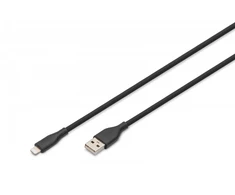 Digitus DIGIT USB silikoninis įkrovimo laidas, USB-A - Lightning 2m, USB 2.0, 12W, juodas