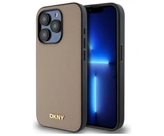 DKNY DKHMP15LPGHLME Apple iPhone 15 Pro 6.1" dėklas telefonui gelsvas Grained Metal Logo MagSafe