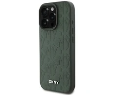 DKNY PU Leather Grid Pattern Magsafe Apple iPhone 16 Pro dėklas telefonui žalios spalvos