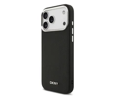 DKNY PU Leather Metal Logo Wrist Chain MagSafe dėklas skirtas Apple iPhone 17 Pro Max juodos spalvos