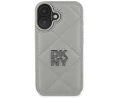 DKNY PU Leather Quilted Stack Logo Apple iPhone 16 Plus dėklas telefonui pilkos spalvos