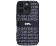 DKNY PU Leather Repeat Pattern Tonal Stripe Apple iPhone 16 Pro Max dėklas telefonui mėlynos spalvos