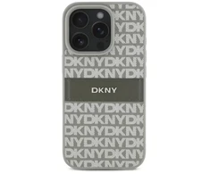 DKNY PU Leather Repeat Pattern Tonal Stripe Apple iPhone 16 Pro dėklas telefonui smėlio spalvos