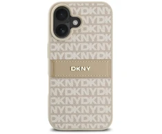 DKNY PU Leather Repeat Pattern Tonal Stripe Apple iPhone 16 Plus dėklas telefonui rožinės spalvos