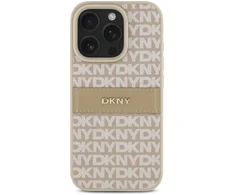 DKNY PU Leather Repeat Pattern Tonal Stripe Apple iPhone 16 Pro Max dėklas telefonui rožinės spalvos