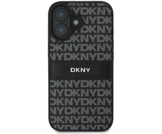 DKNY PU Leather Repeat Pattern Tonal Stripe Apple iPhone 16 Plus dėklas telefonui juodos spalvos