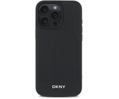 DKNY PU Leather Sidabrinis Metal Logo Magsafe Apple iPhone 16 Pro Max dėklas telefonui juodos spalvos