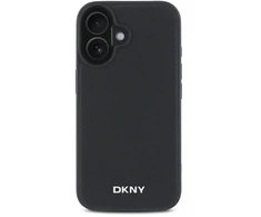 DKNY PU Leather Sidabrinis Metal Logo Magsafe Apple iPhone 16 Plus dėklas telefonui juodos spalvos