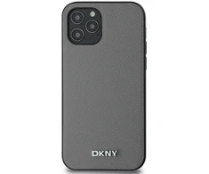 DKNY PU Leather Sidabrinis Metal Logo Magsafe dėklas telefonui Apple iPhone 12/12 Pro pilkos spalvos