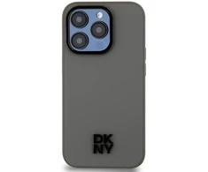DKNY PU Leather Stack Logo Magsafe dėklas telefonui Apple iPhone 15 Pro pilkos spalvos
