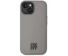 DKNY PU Leather Stack Logo Magsafe dėklas telefonui Apple iPhone 15 pilkos spalvos