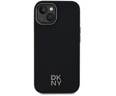 DKNY PU Leather Stack Logo Magsafe Dėklas, skirtas Apple iPhone 15 juodos spalvos