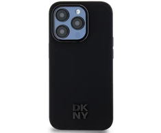 DKNY PU Leather Stack Logo Magsafe dėklas telefonui Apple iPhone 15 Pro juodos spalvos