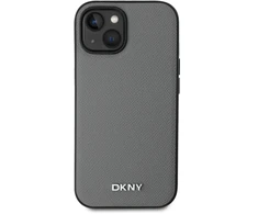 DKNY PU Leather Sidabrinis Metal Logo Magsafe dėklas telefonui Apple iPhone 14 pilkos spalvos