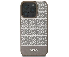 Dėklas DKNY PU odos kartotinio rašto apatinė juostelė MagSafe Apple iPhone 16 Pro Brown