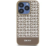 DKNY PU Leather Repeat Pattern Bottom Stripe MagSafe dėklas telefonui Apple iPhone 14 Pro Max rudos spalvos