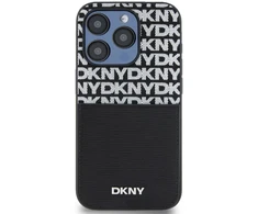 DKNY PU Leather Repeat Pattern Card Pocket dėklas telefonui Apple iPhone 14 Pro juodos spalvos