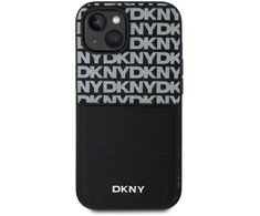 DKNY PU Leather Repeat Pattern Card Pocket dėklas telefonui Apple iPhone 15 juodos spalvos