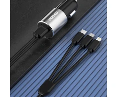 Dudao R5Pro 1x USB, 3.4A automobilinis įkroviklis + 3in1 USB-C / Micro USB / Lightning kabelis (pilkas)
