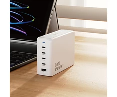 Dudao A228EU GaN įkroviklis 1x USB-A 4x USB-C PD 228W - baltos spalvos