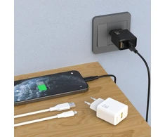 Dudao A23LEU 2.4A GaN EU USB-A sieninis įkroviklis su USB-A į Lightning kabeliu - Juodas