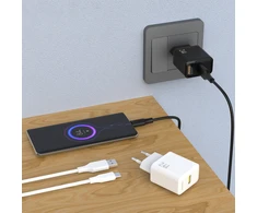 Dudao A23TEU 2.4A GaN USB-A sieninis įkroviklis su USB-A - USB-C laidu - juodas