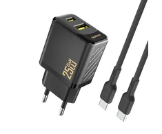Dudao A26TCEU PD QC 25W GaN USB-A USB-C sieninis įkroviklis su USB-C laidu - Juodas