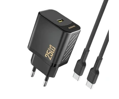 „Dudao A27CEU PD 25W GaN SB-C“ sieninis įkroviklis su USB-C laidu – juodas