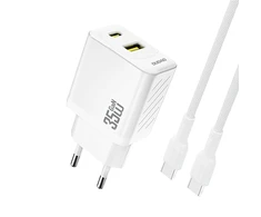 Dudao A27MaxCEU PD QC 35W USB-A USB-C sieninis įkroviklis su USB-C laidu – baltas